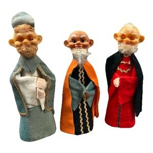 Vintage Christmas Pixie Elf 3 Wisemen 3 Kings Brite Star Plastic Face Japan RARE